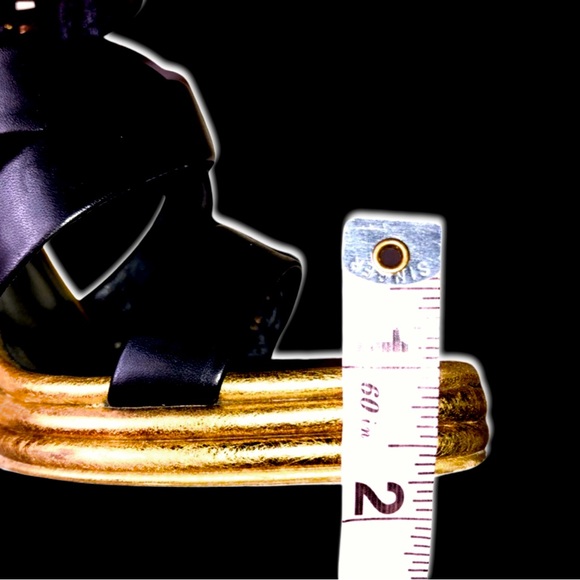 Yves Saint Laurent Montaig Leather 105 Strappy Sandal Platform Heels Nero/Gold - Picture 4 of 11